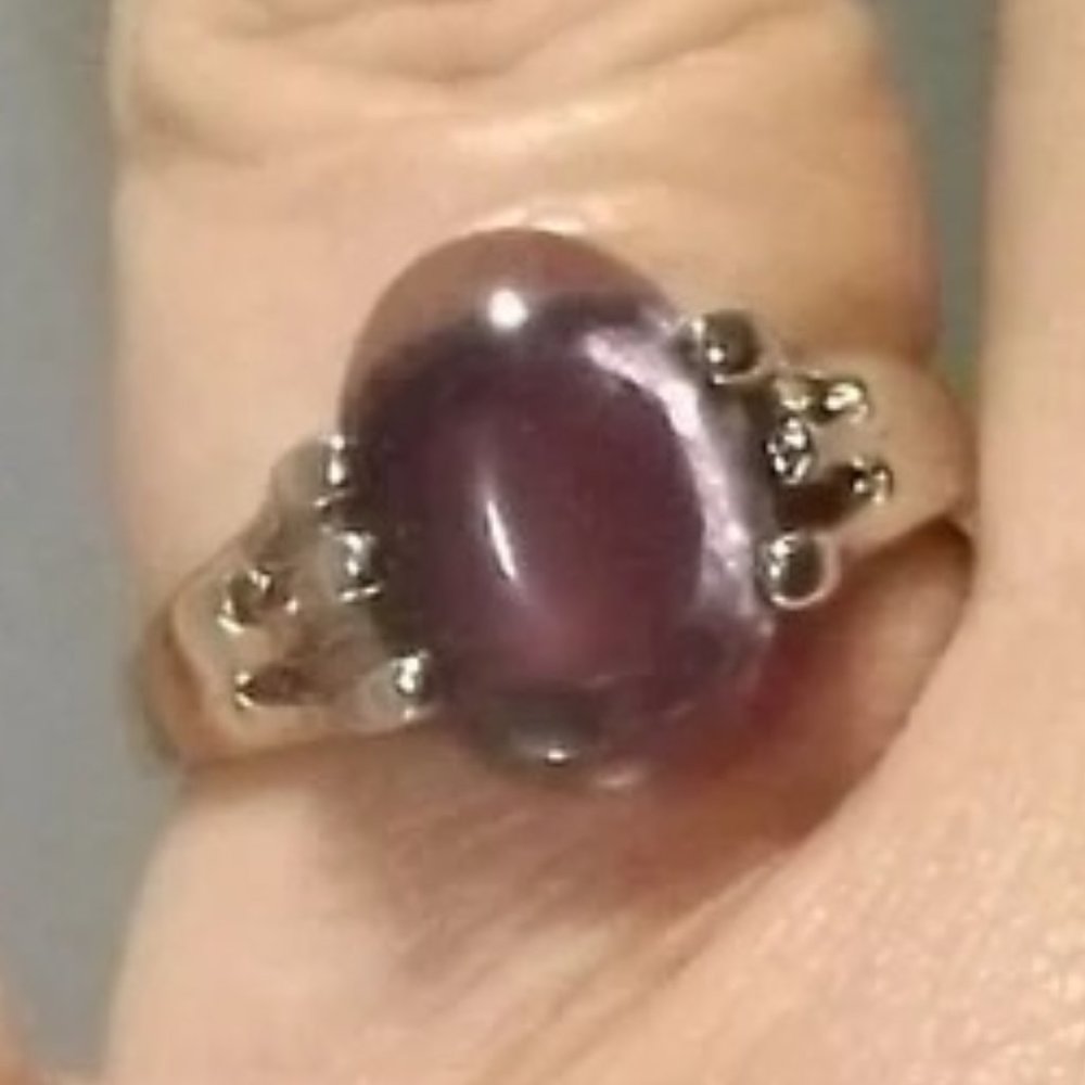Vintage Genuine Amethyst Gemstone in Silver Tone Ring Setting, Size 10.25